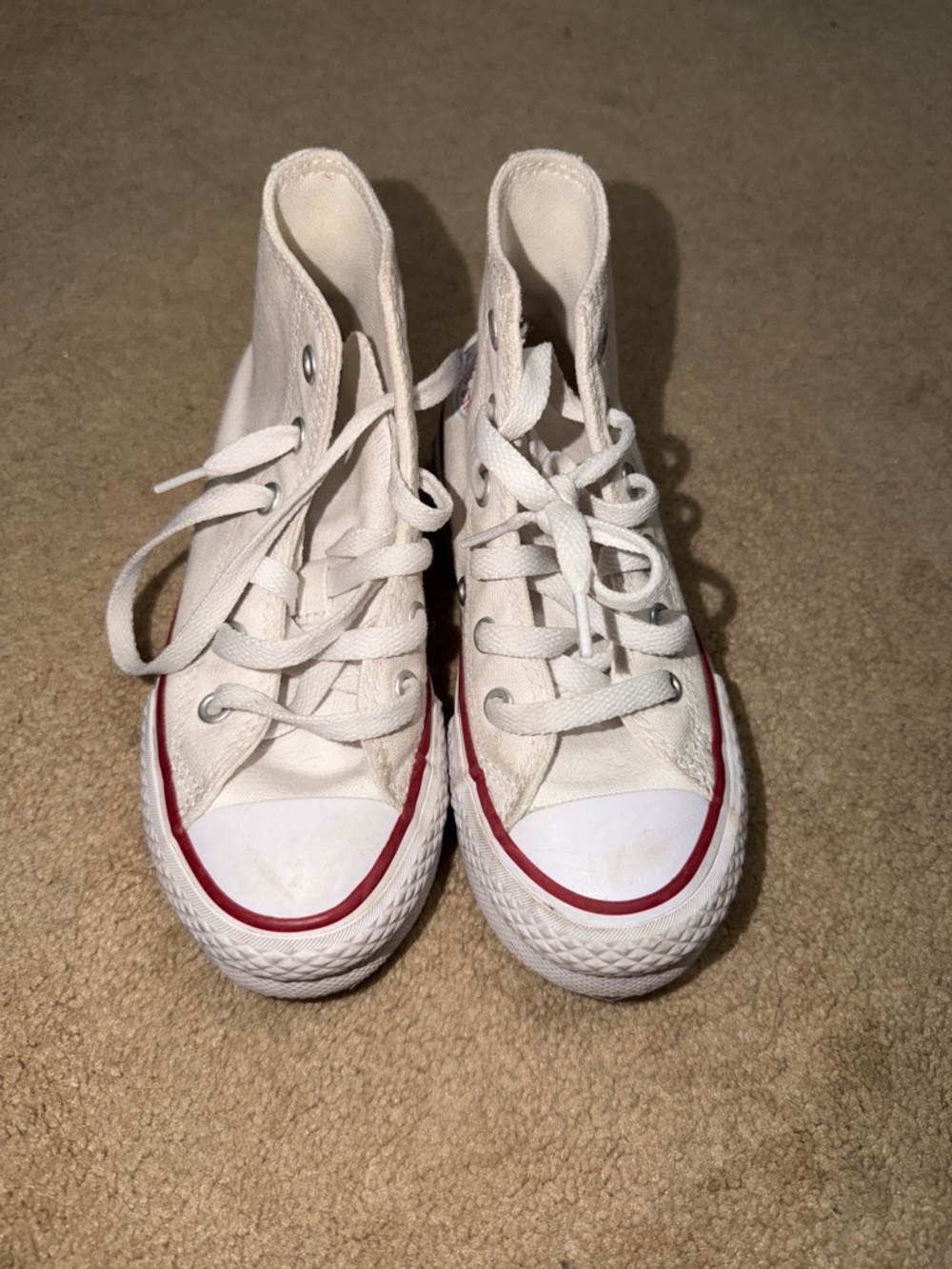 Converse Kids High-Top Canvas Sneakers in White with Red Accent